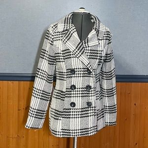 Grey and white double breasted Larry Levine coat